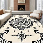 Elegant Black Geometric Medallion Sunburst Rug