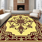 Ornate Burgundy Floral Medallion Yellow Rug