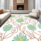 Teal Flowers On Brown Vine Rug