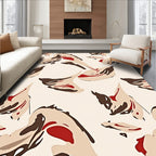 Abstract Cream Brown Red Organic Shapes Rug