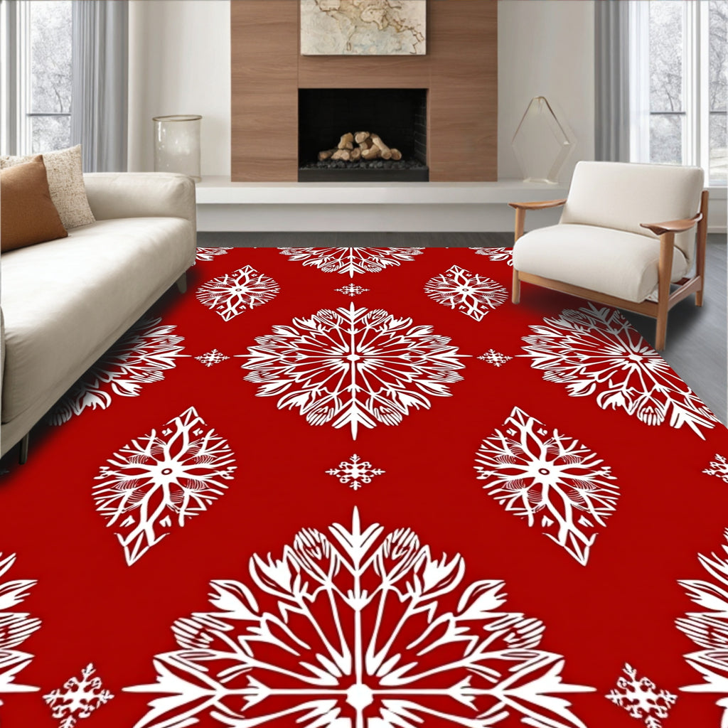 Crimson White Snowflake Medallion Rug