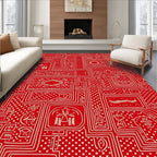 Red White Graphic Dotted Rectangles Rug