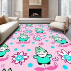 Pink Gnome Floral Whimsical Repeating Pattern Rug