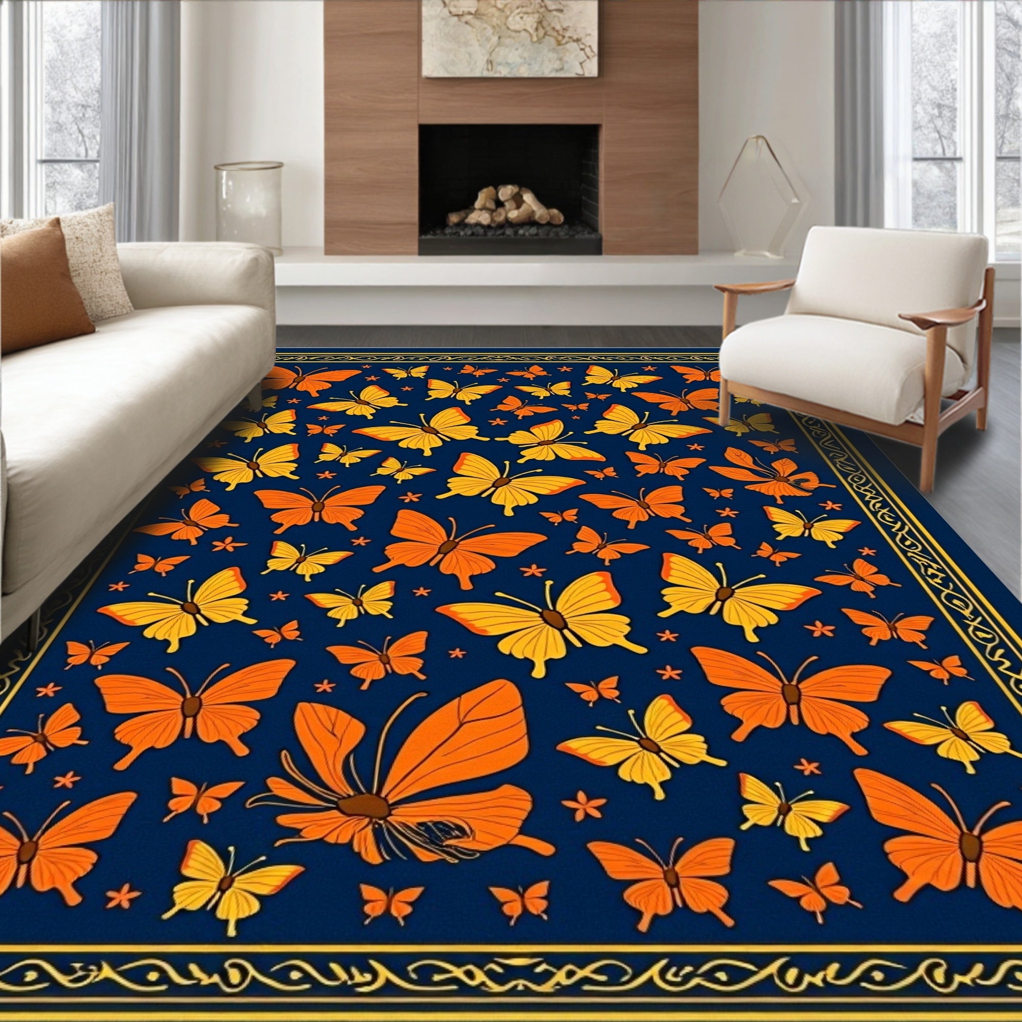 Orange Yellow Butterfly Garden Rug