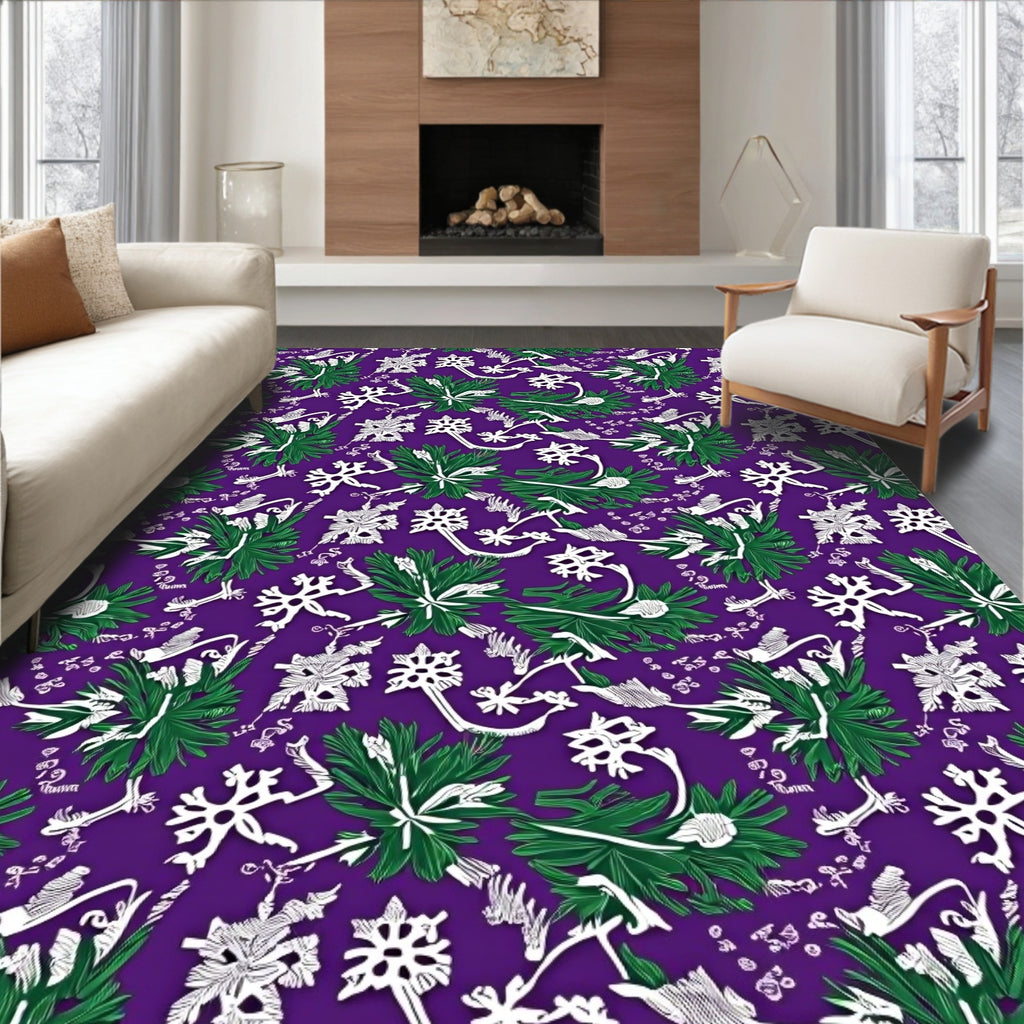 Deep Purple Stylized Floral Swirls Rug