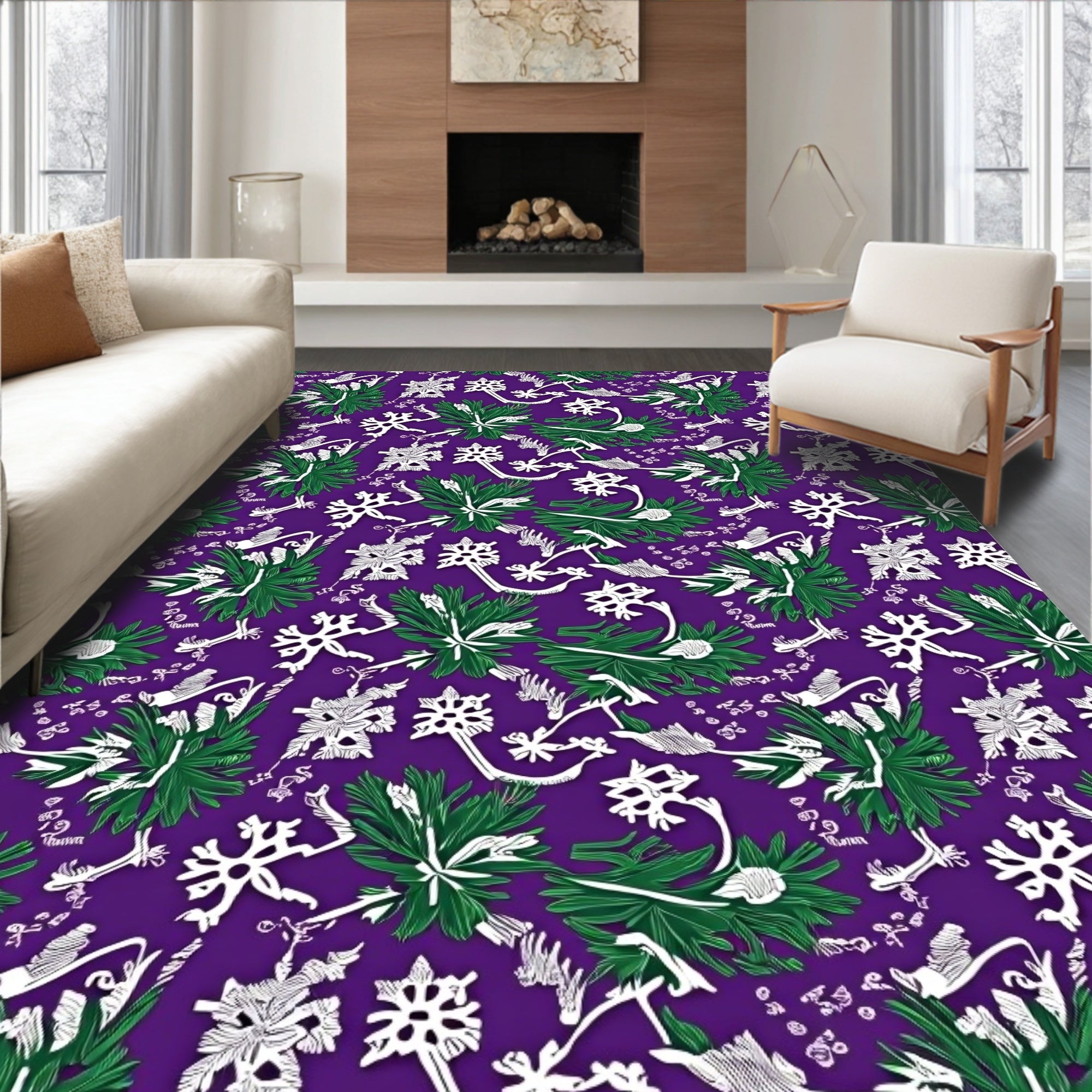 Deep Purple Stylized Floral Swirls Rug