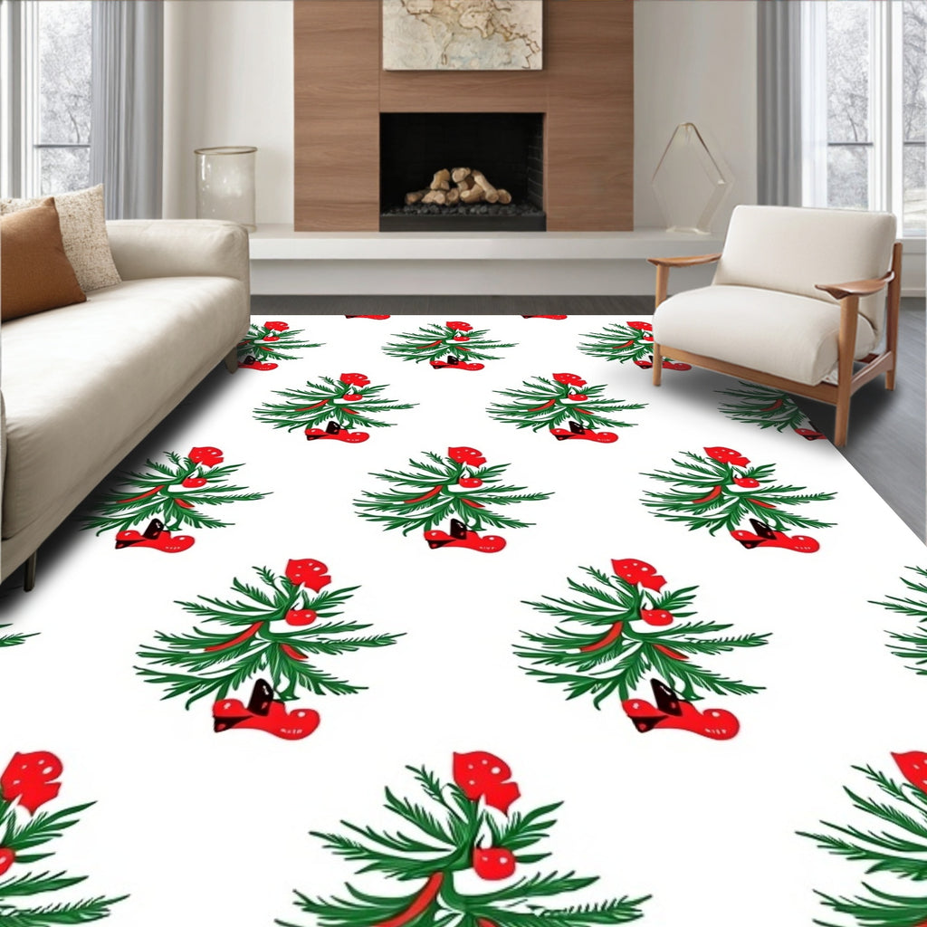 Green Christmas Tree with Red Baubles Rug