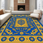 Royal Blue and Gold Floral Medallion Rug