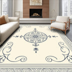 Cream Navy Filigree Medallion Border Rug