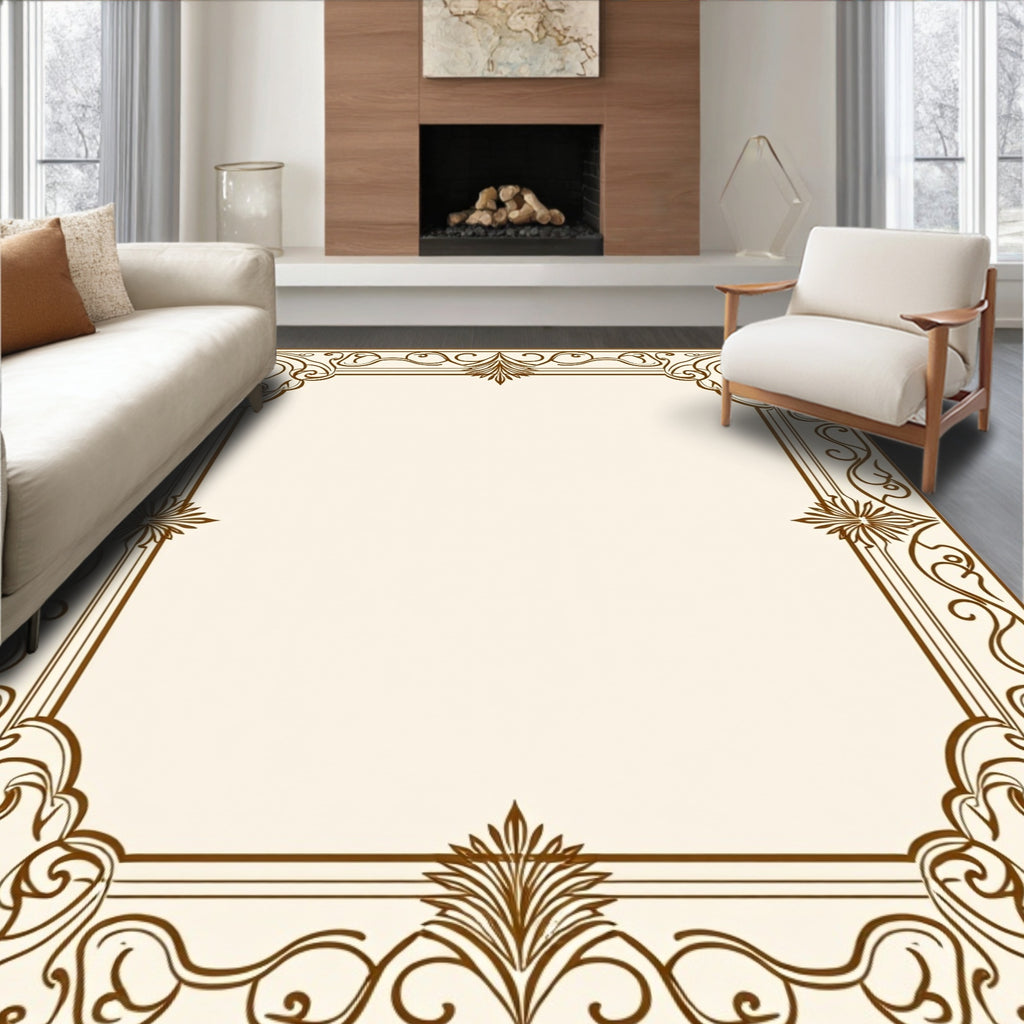 Vintage Sepia Scrollwork Border Rug