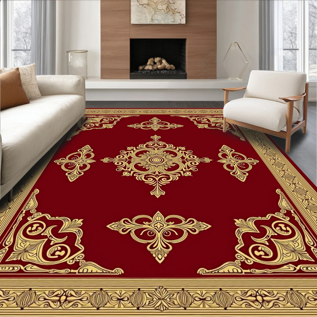 Regal Red Gold Filigree Centerpiece Rug