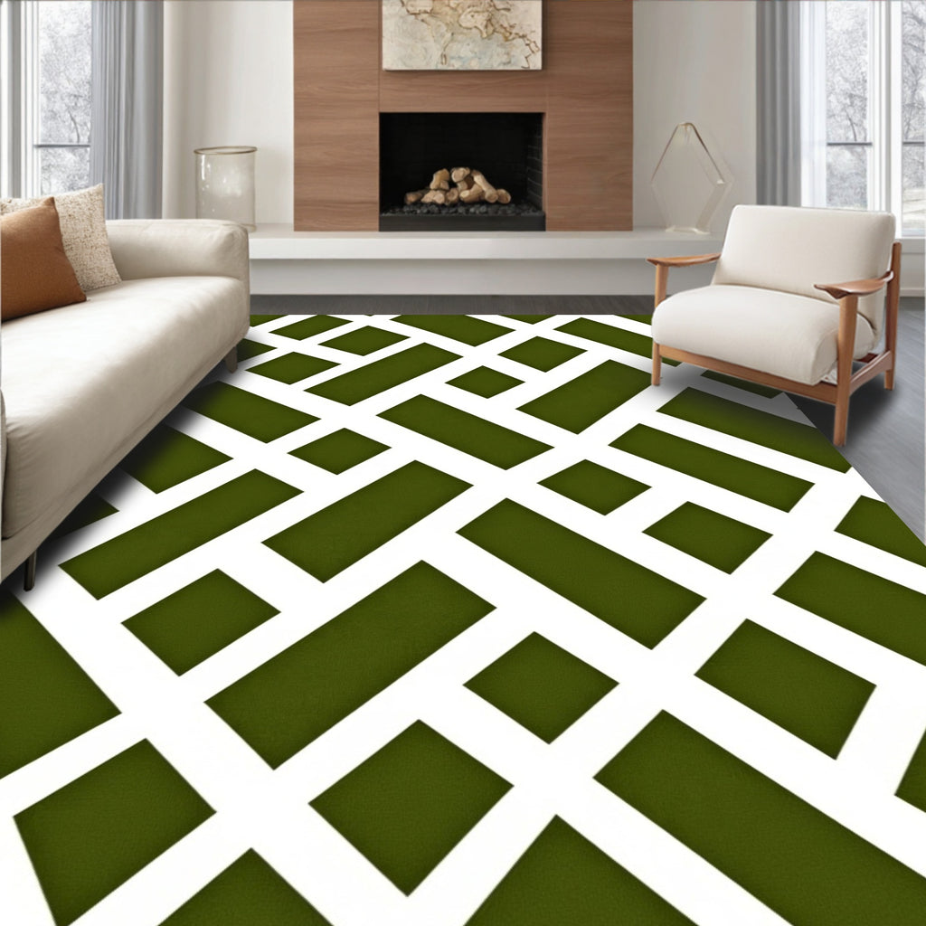 Olive Green Interlocking Lattice Rug
