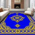 Royal Blue Golden Floral Medallion Rug