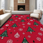 Festive Red Christmas Tree Snowflake Rug