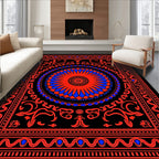Vibrant Red Blue Sunburst Floral Rug