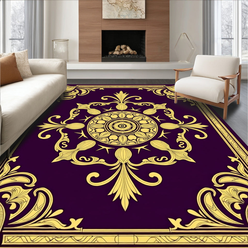 Royal Gold Purple Floral Medallion Rug
