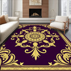 Royal Gold Purple Floral Medallion Rug