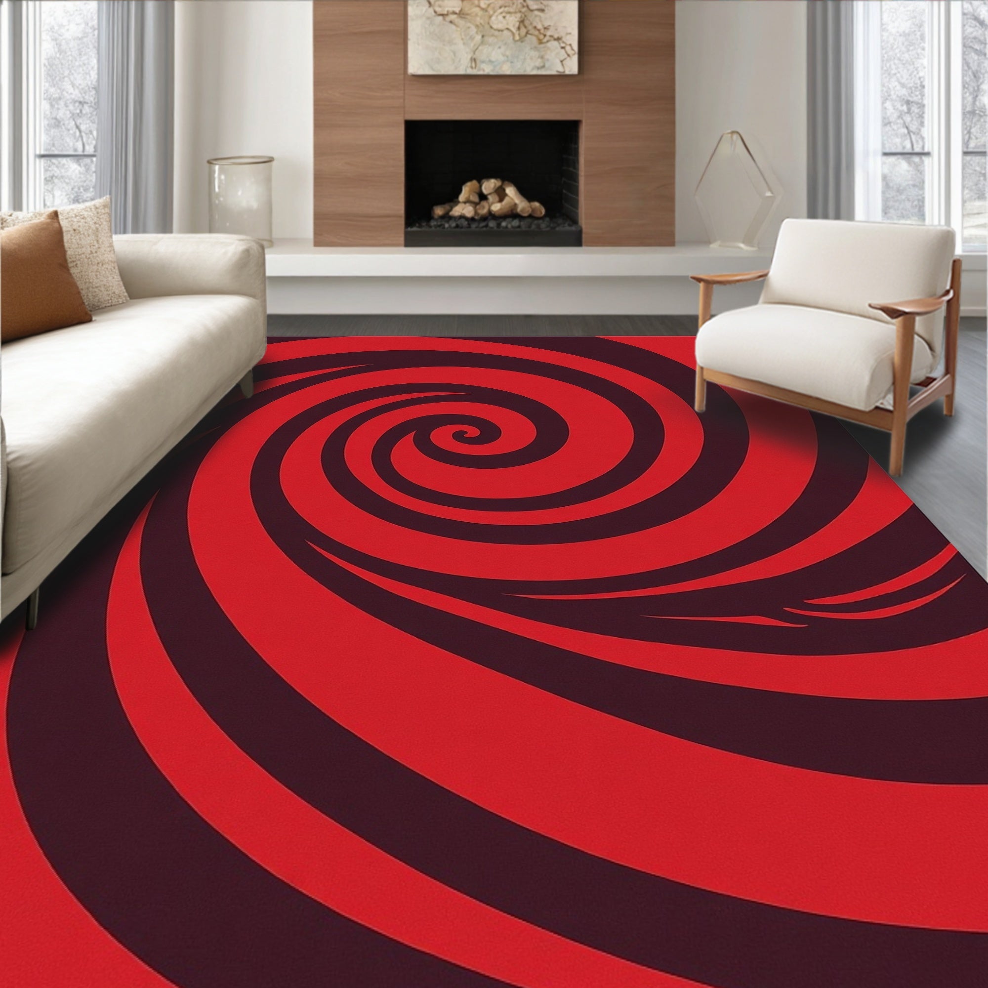 Crimson Red Swirl Graphic Rug