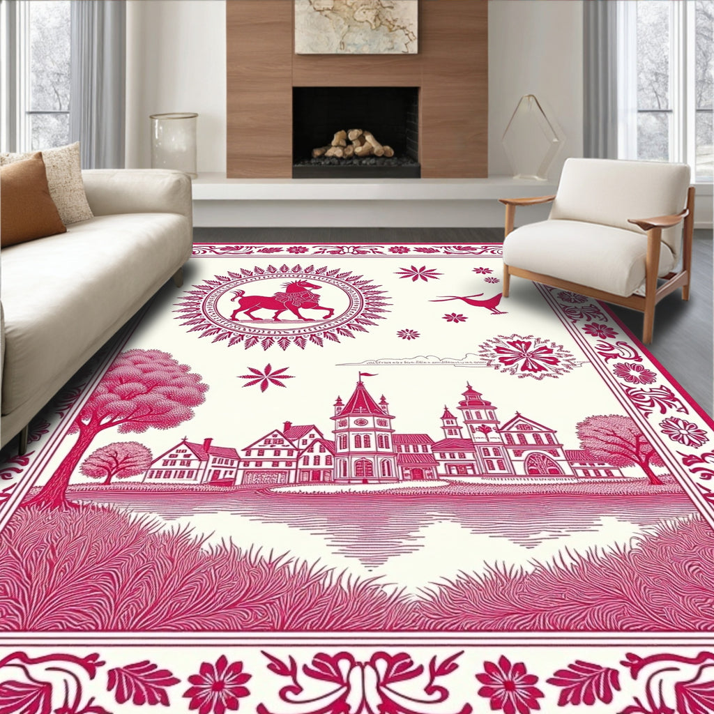 Crimson Horse Castle Lakeside Scenery Rug