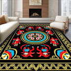 Bright Red Characters Medallion Border Rug