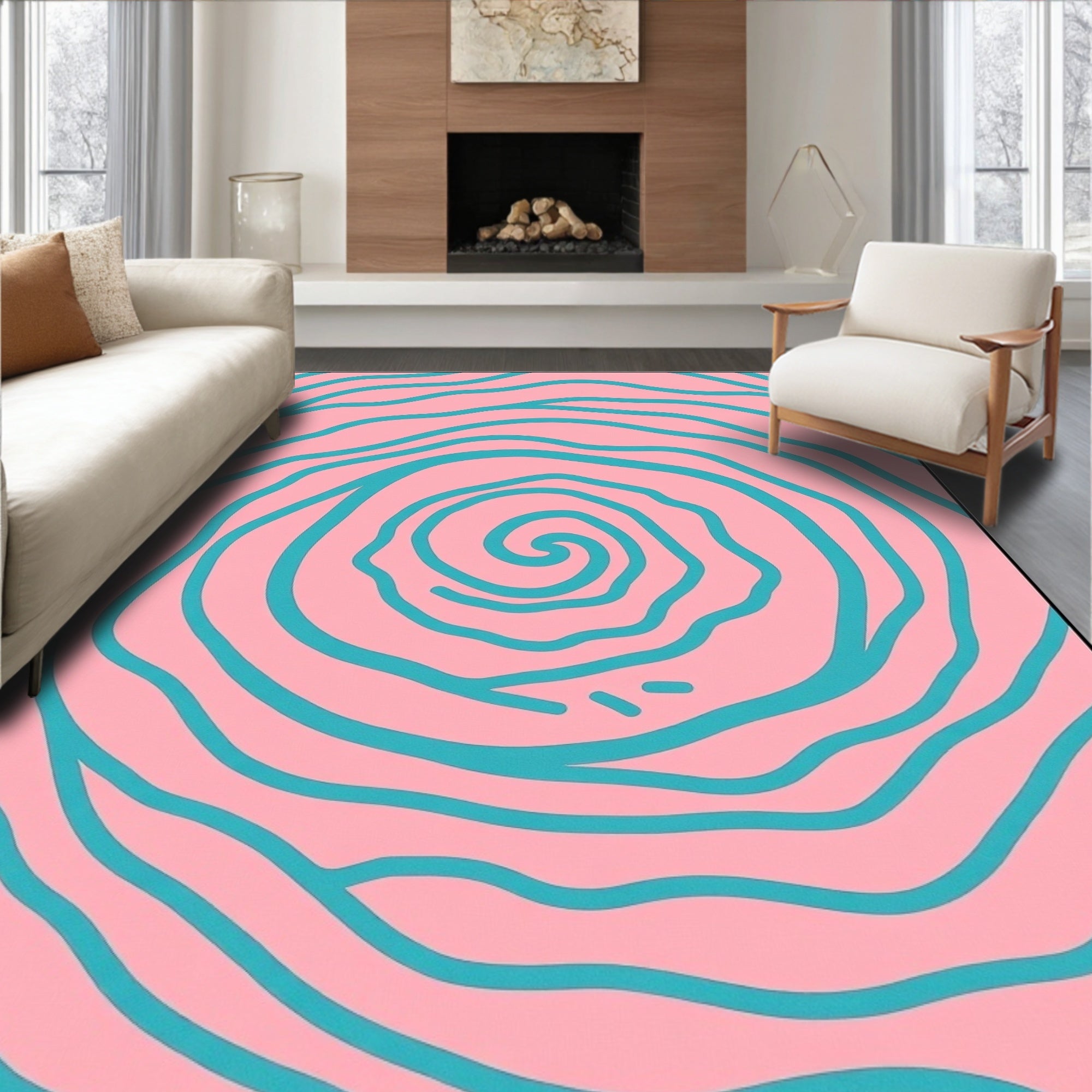 Pink Teal Swirl Organic Waves Rug