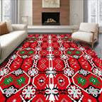 Bold Red Black White Geometric Medallion Rug