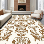 Brown Floral Damask Scrollwork Rug