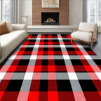 Bold Red Black White Plaid Check Rug