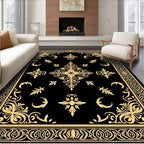 Classic Black Golden Floral Frame Rug