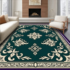 Deep Teal Ivory Medallion Floral Border Rug