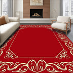 Crimson Golden Floral Scroll Border Rug