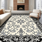 Classic Ivory Black Damask Scroll Rug