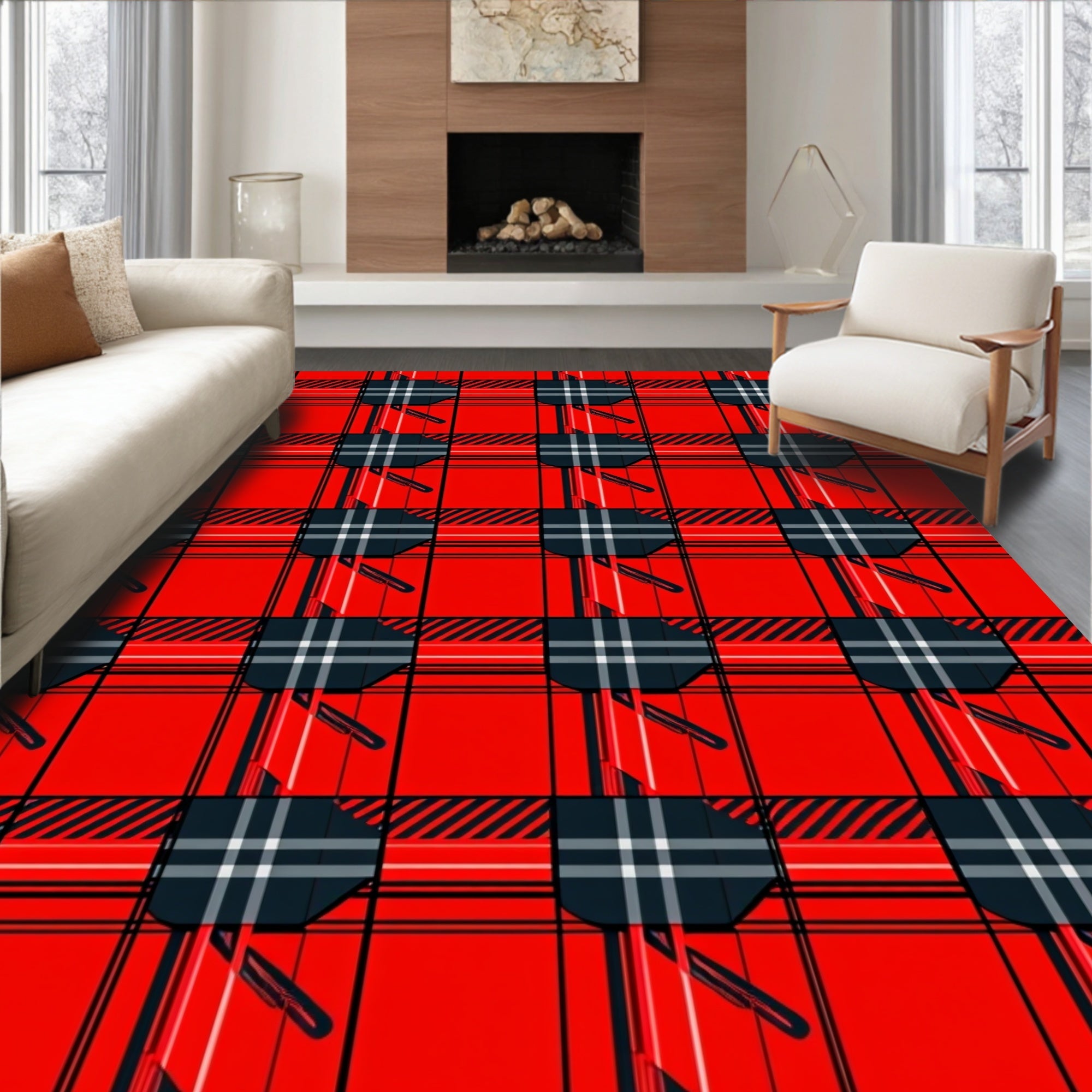 Red Tartan Plaid Checkered Rug