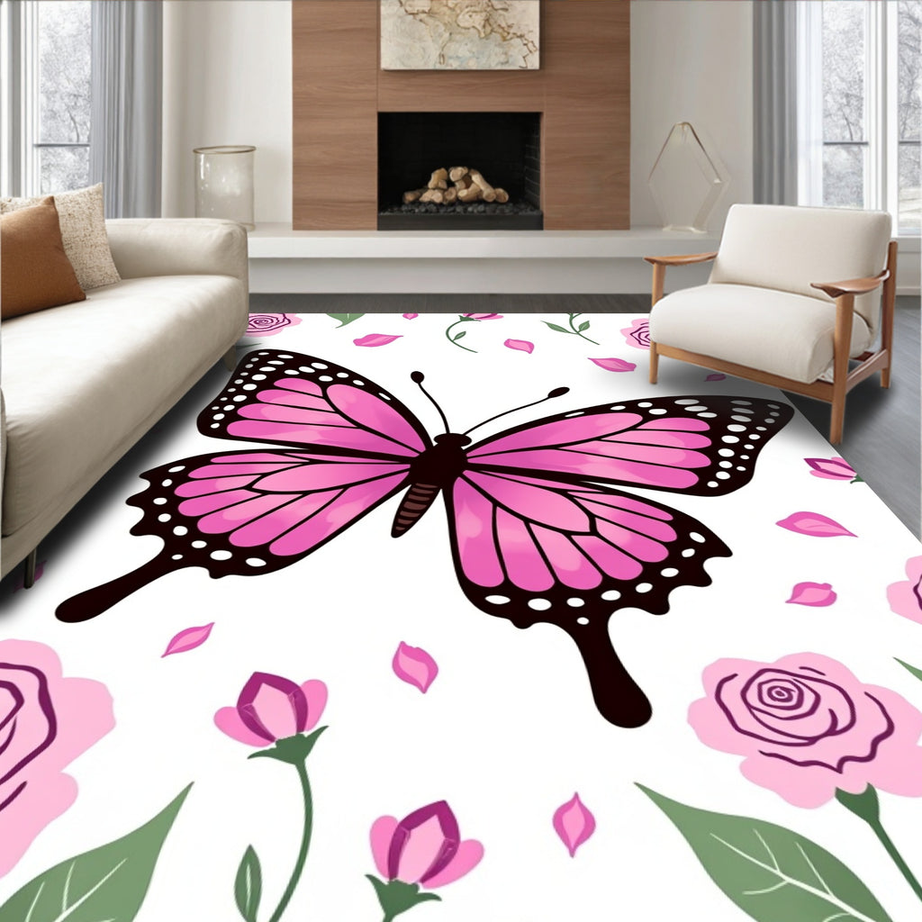 Pink Butterfly Rose Garden Rug