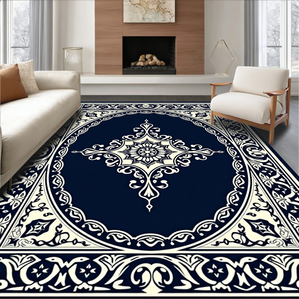 Classic Navy Floral Medallion Rug
