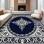 Classic Navy Floral Medallion Rug