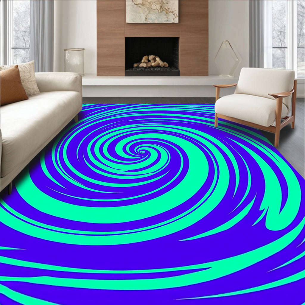 Bold Blue Neon Swirl Rug