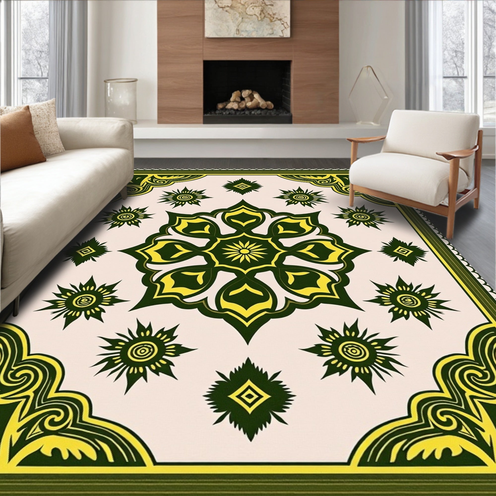 Emerald Gold Abstract Floral Medallion Rug