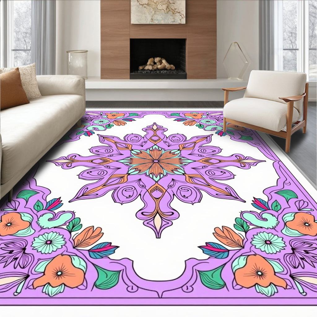 Pastel Lavender Floral Mandala Rug