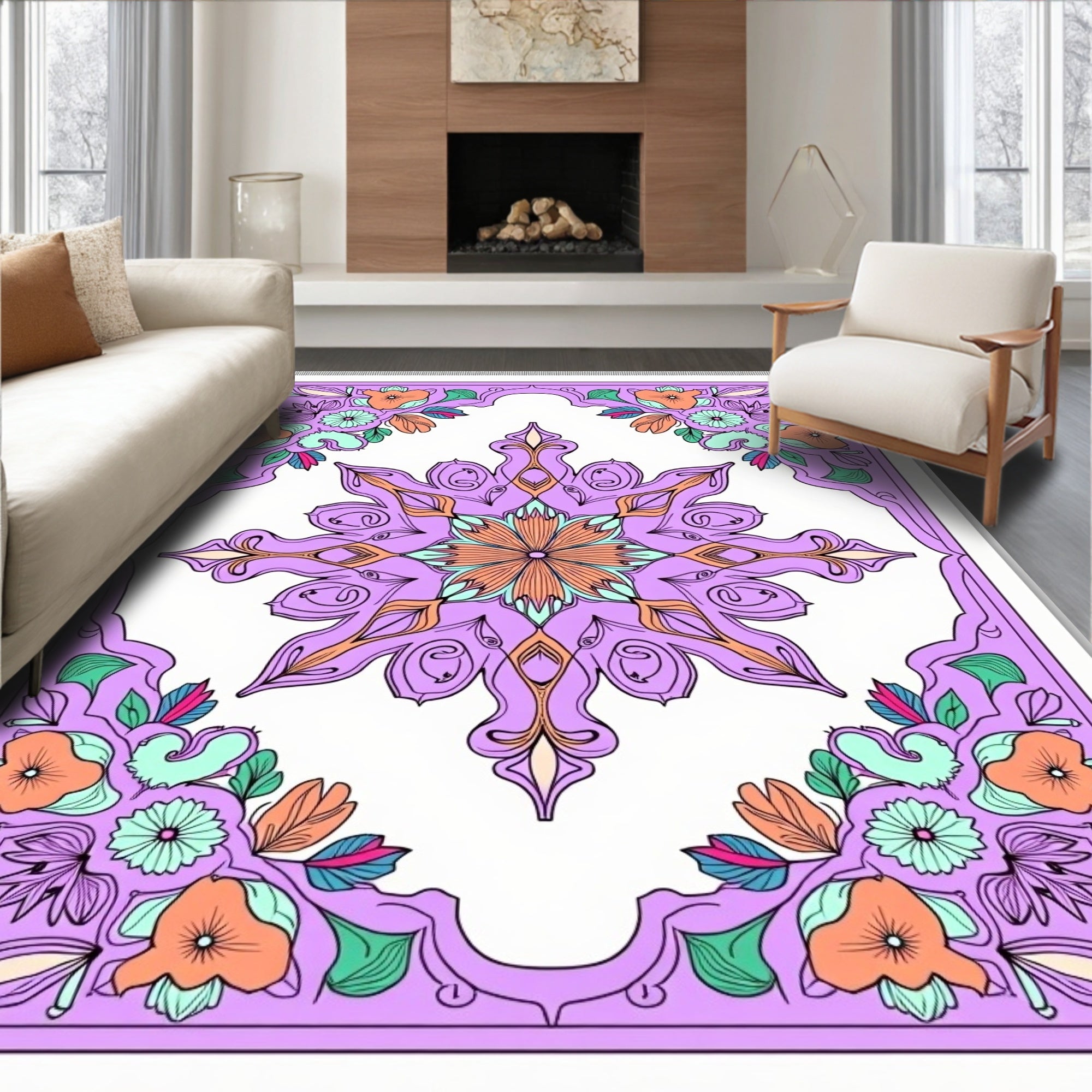 Pastel Lavender Floral Mandala Rug