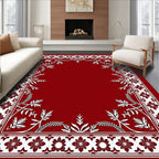 Crimson White Floral Vine Border Rug