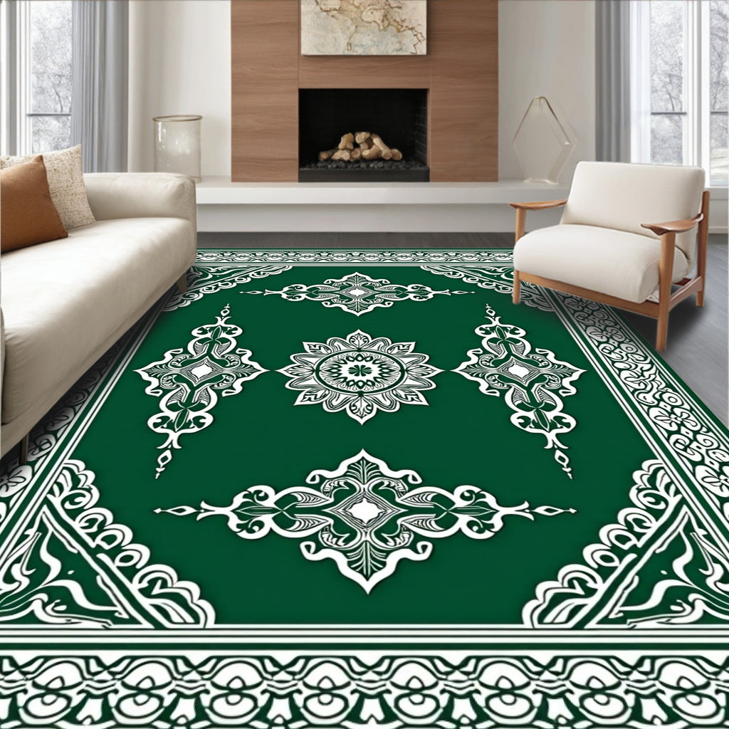 Deep Forest Green Ornate Medallion Rug