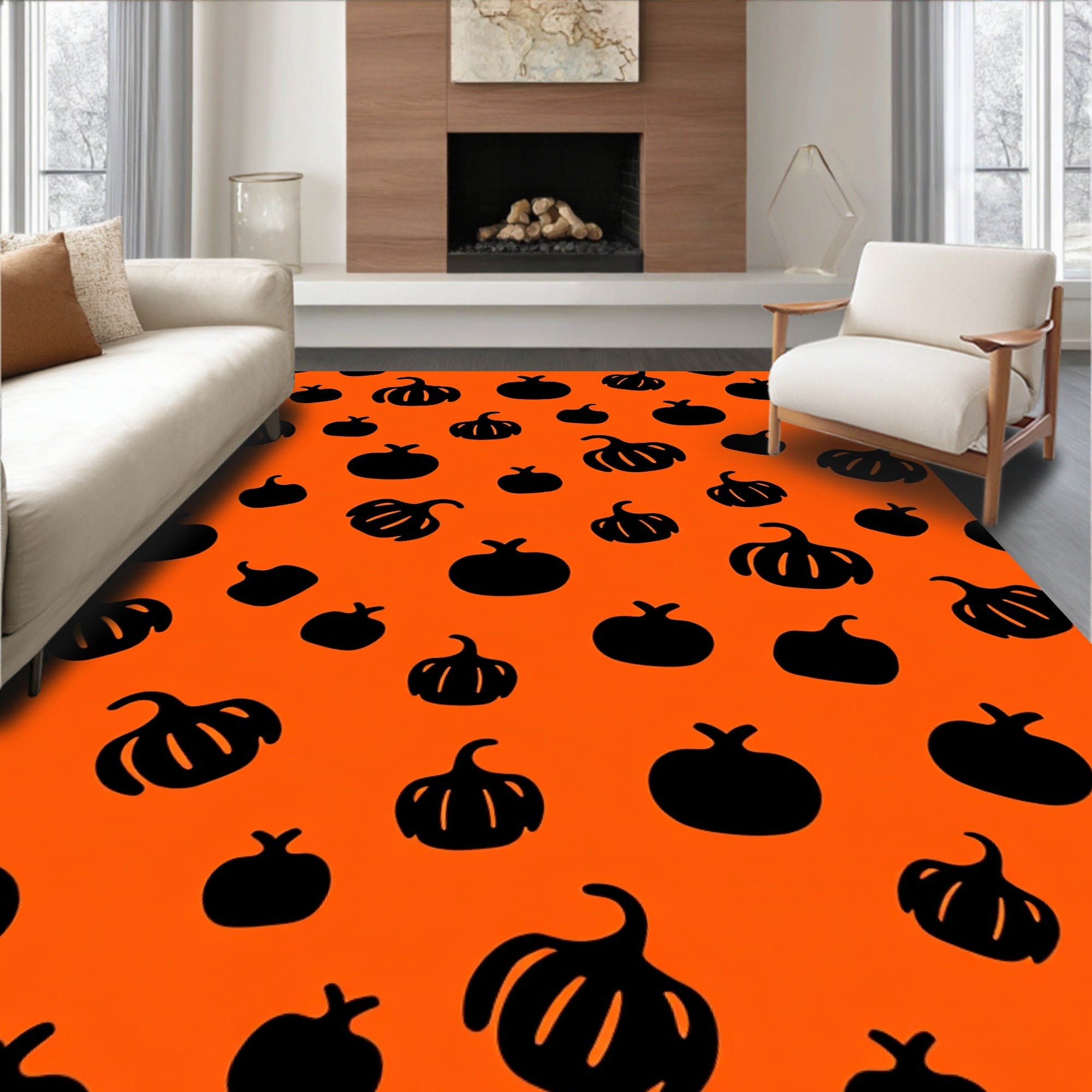 Black Pumpkin Pumpkin Patch Pattern Rug