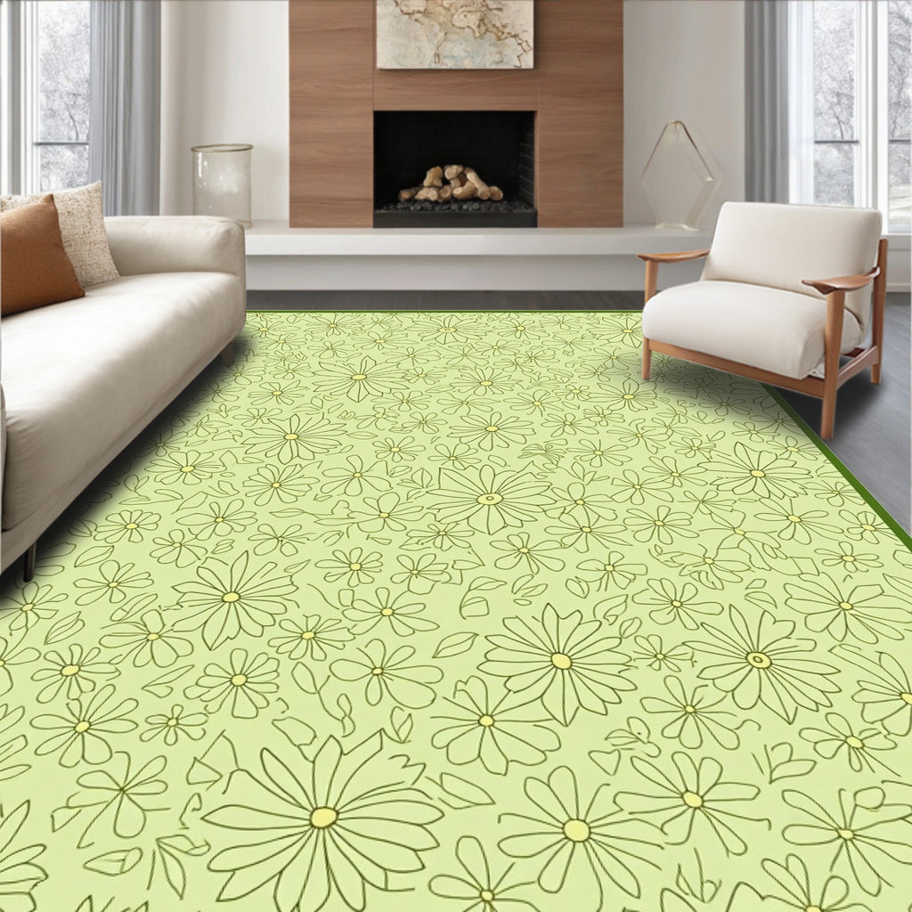 Light Green Daisy Garden Whimsical Rug