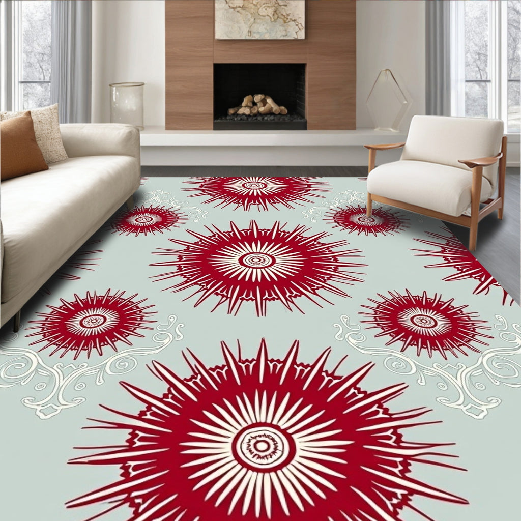 Crimson Starburst Scroll Art Rug
