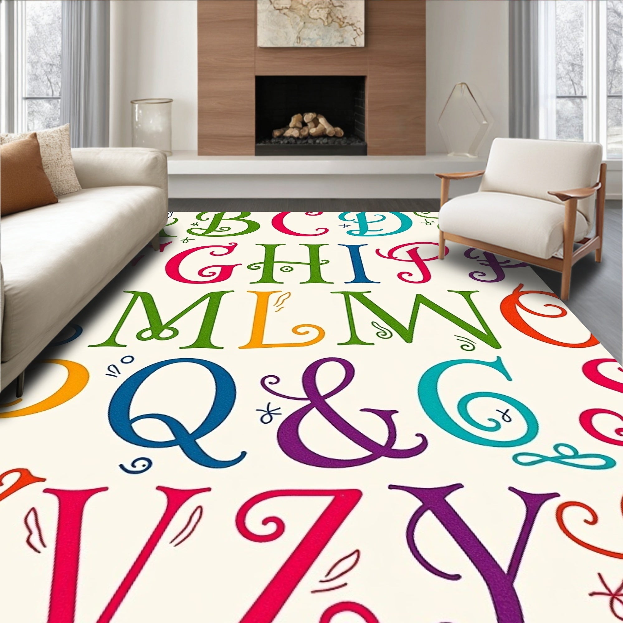 Colorful Alphabet Typography Area Rug