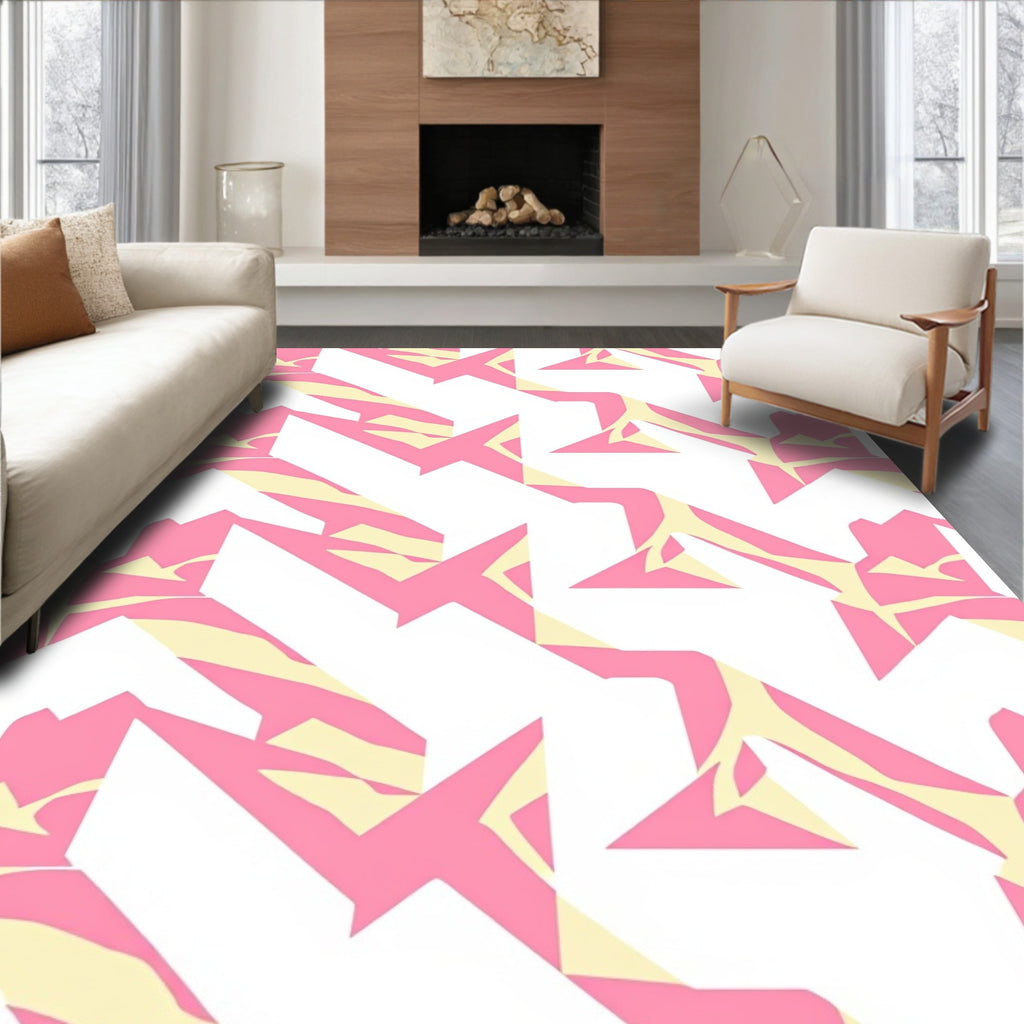Pink Yellow Abstract Geometric Jagged Rug