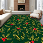 Emerald Green Holly Berry Branches Rug