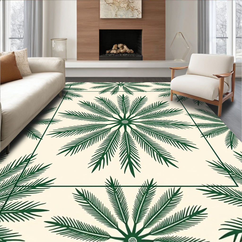 Green Palm Frond Repeating Pattern Rug
