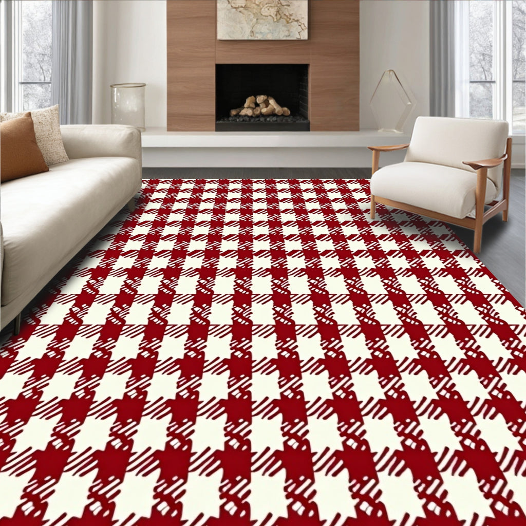 Deep Cherry Houndstooth Check Rug